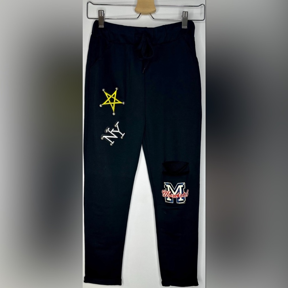 L&A Fashion: Black Joggers with Star and Letter Patches